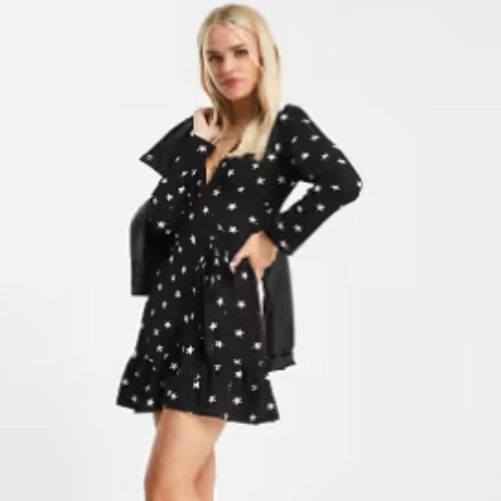 Asos Design Petite Wrap Front Mini Dress in Star Print, Size 00 Petite